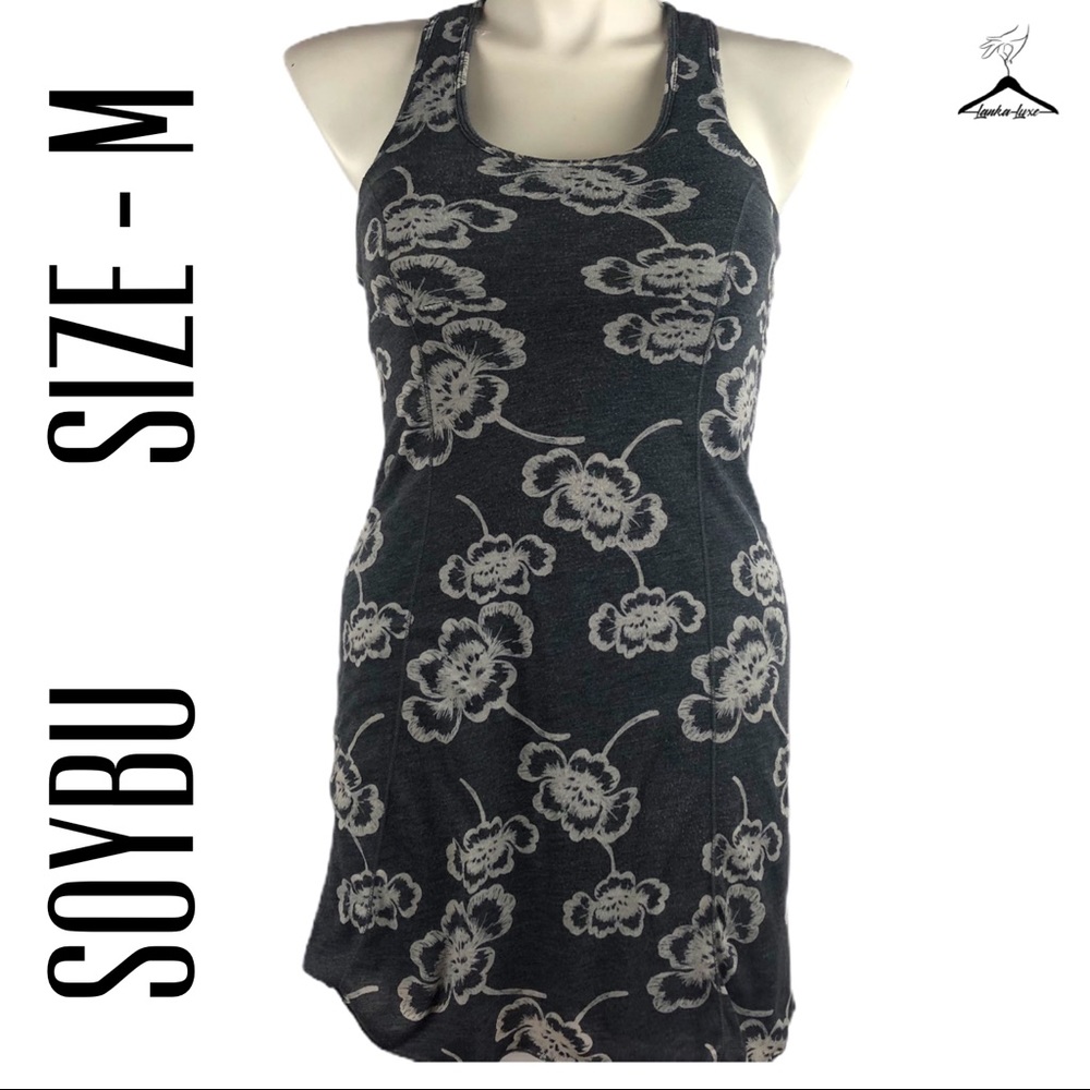 Soybu Black & White Floral Design Yoga Tunic Tank